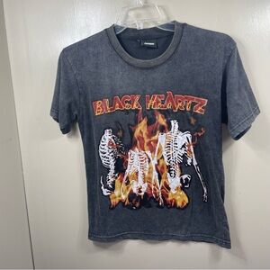 Blackheart Kids Tee with Skeleton and Flames - Gray